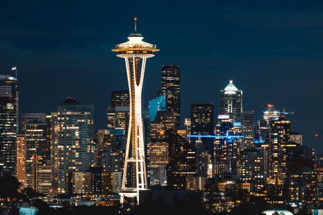 Seattle skyline at night with Space Needle